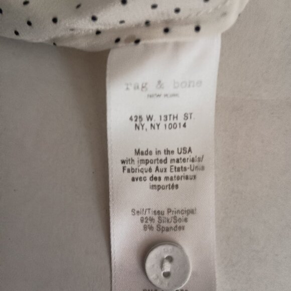 Rag and Bone Silk White with Black Gray Dots Off-Shoulder Shirt Woman’s Size XS - Picture 9 of 15